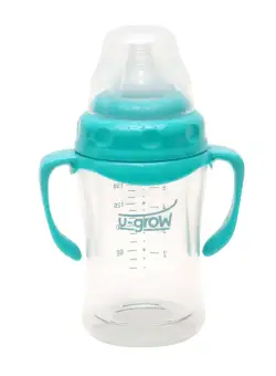 Biberon din sticla cu gat larg si protectie din plastic moale pentru 0-3 luni A-1055, 120ml, U-Grow