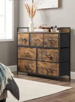 Comoda Cu 7 Sertare, Maro Rustic Și Negru, 98 Cm