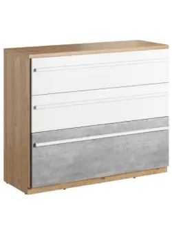 Comoda Piano Cu 3 Sertare, Stejar Nash, Alb Si Beton, 110 Cm
