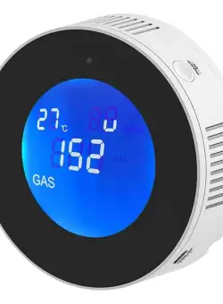 Detector de scurgeri de gaz si alarma de incendiu Techstar®, Wi-Fi, 150mA, Afisaj LCD, Control APP Tuya, Notificari Push, Alb