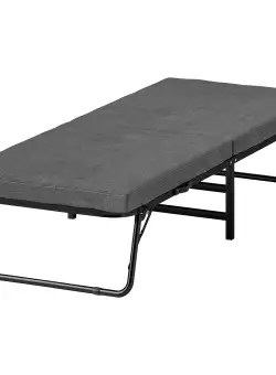 HOMCOM Pat Pliant cu Saltea, Spătar Reglabil pe 5 Nivele, 4 Roți și Cadru din Metal cu Bare, 180x70x38 cm, Gri | Aosom Romania