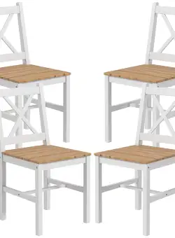 HOMCOM Set 4 Scaune cu Spătar Transversal, Scaune Clasice din Lemn de Pin, 41x46.5x87 cm, Alb | Aosom Romania
