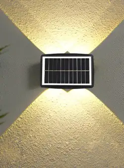Lampa solara LED bidirectionala dreptunghiulara pentru perete, 20.5x10 cm, 6 LED-uri, 5.5V, rezistenta la apa IP65, alb cald