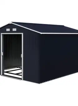 Magazie de Depozitare de 336 x 275 cm din Metal pentru Unelte de Gradina cu Usi Glisante Duble, Gri Inchis Outsunny | Aosom RO