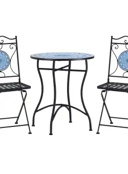 Outsunny Set Mobilier de Grădină cu Mozaic, 3 Piese, Masă și Scaune din Metal, Design Elegant, Albastru | Aosom Romania