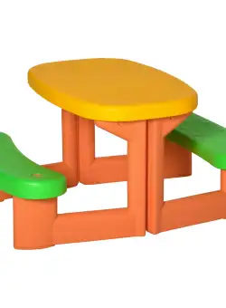 Outsunny Set Picnic pentru Copii, Măsuță și 2 Bănci, Mobilier de Joacă pentru Exterior și Interior, 95x73x46 cm | Aosom Romania