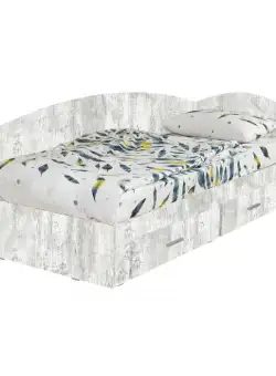 Pat Colt Alma 90x200 cm, cu 2 sertare laterale pe role, colt interschimbabil, pin antichizat