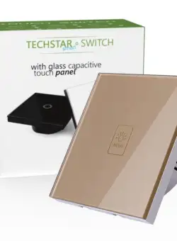 Resigilat Intrerupator Touch Techstar® TG02, Sticla Securizata, Design Modern, Iluminare LED, 1 Faza, Auriu