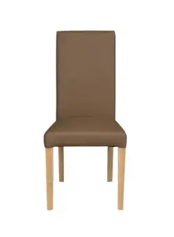 Scaun living TEO, picioare lemn natur, piele ecologica cappuccino, 46x46x97 cm
