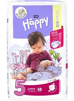 Scutece Happy Junior marimea 5 12-25kg, 58 bucati, Bella Baby