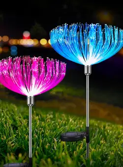 Set 2 x Lampa solara fibra optica RGB, 7 LED, model floare