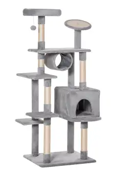 Suport Ascuţit Gheare sub forma de Coloana de 165cm pentru Pisici de pana la maxim 4,5 kg 60x60x165cm 4,5 kg Gri Bej PawHut | Aosom Romania