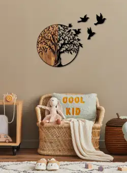 Accesoriu decorativ de perete din lemn Tree And Birds - 322