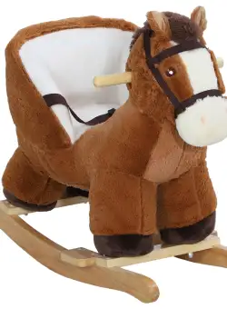 AIYAPLAY Cal Balansoar pentru Copii 18-36 Luni cu Sunete, Bază din Lemn și Centură de Siguranță, 68x33x45 cm, Maro | Aosom Romania