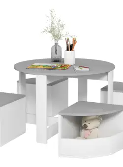AIYAPLAY Set Masă și Scaun pentru Copii, Masă și Scaune pentru Copii din 5 Piese cu Depozitare, pentru Clasă, Creșă, Grădiniță, 78x78x49 cm, Gri