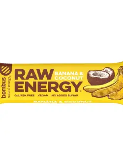 Baton proteic cu banane si nuca de cocos Raw Energy, 50g, Bombus