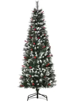 Brad de Craciun cu fructe si conuri de brad 180cm, brad verde baza detasabila, decoratiune de Craciun HOMCOM | Aosom Romania