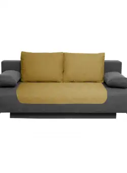 Canapea DARIA extensibila, 3 locuri, cu arcuri si lada depozitare, gri inchis + galben, 195x98x74 cm