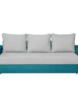 Canapea NICO II 3L extensibila, 3 locuri, cu arcuri si lada depozitare, albastru + gri deschis, 220x85x75 cm