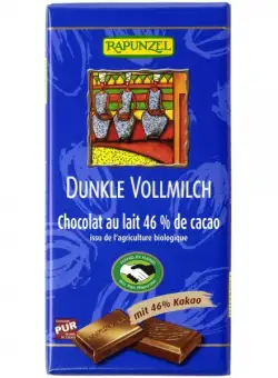 Ciocolata neagra cu 46% cacao si lapte integral bio, 100g, Rapunzel