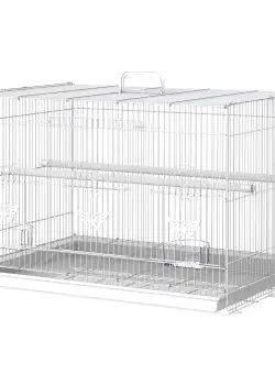 Colivie pentru Pasari din Metal cu Stinghii si Boluri pentru Mancare, Voliera pentru Canari si Perusi 60x41x41cm, Alb | Aosom Romania