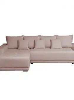 Coltar MARIBO BUCLE extensibil, cu arcuri si lada depozitare, colt stanga, roz prafuit, 280x204x92 cm