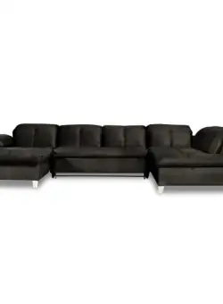 Coltar U Extensibil Sevilia Lux, Dreapta, 6 Locuri, Tetiere Reglabile, Negru, 347 Cm