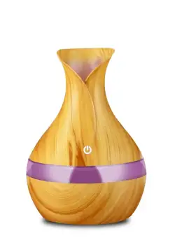 Difuzor aromaterapie, Umidificator cu led 7 culori, tip vaza , 300 ml , Stejar Deschis, lavanda 10ml