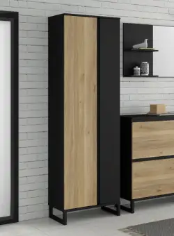 Dulap Cu 2 Usi Quala Negru Si Stejar Mauvella, 65.1 Cm