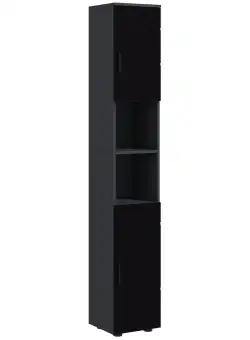 Dulap de Baie Inalt de 183cm, Dulap de Depozitare Ingust pentru Baie cu Rafturi Deschise, 30x30x183cm Negru kleankin | Aosom Romania