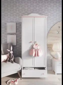 Dulap Lena Cu 2 Usi Si 1 Sertar, Alb Si Roz, 85 Cm