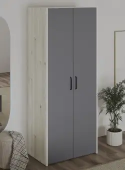 Dulap Malmo, 2 Usi, cu polite, Stejar Alb/Antracit, 81 x 52 x 200 cm