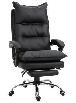 Fotoliu Birou Vinsetto, Piele ecologica Neagra, Spatar Rabatabil la 155°, Suport picioare | Aosom Romania