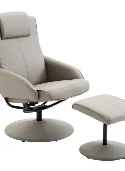 Fotoliu cu taburet, din piele sintetica, 98x78x67 cm, gri HOMCOM | Aosom Romania