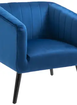 Fotoliu Modern HOMCOM Stil Nordic Invelis din Catifea si Picioare din Lemn, Albastru | Aosom Romania