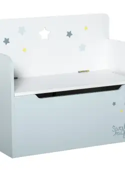 HOMCOM Bancă de Depozitare Portabilă pentru Jucării 2 în 1, Ladă cu Spătar pentru Copii de 3-6 Ani, 60x30x50 cm, Albastru | Aosom Romania