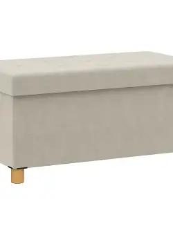 HOMCOM Bancă Ladă de Depozitare Pliabilă, Bancă de Pat cu Capac Căptușit și Înveliș de Catifea, 76x38x38 cm, Crem Alb | Aosom Romania