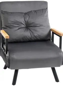 HOMCOM Canapea Extensibilă cu Spătar Reglabil pe 5 Nivele, Canapea Pat Individuală Pliabilă cu Perne, 63x73x81 cm, Gri | Aosom Romania