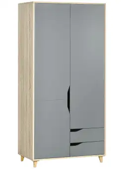 HOMCOM Dulap cu 2 usi din PAL si MDF cu sina pentru agatat, 3 rafturi si 2 sertare pentru sufragerie si dormitor, 88,9x50,1x184,5 cm | Aosom Romania