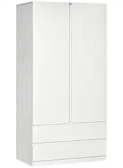 HOMCOM Dulap pentru Haine Alb cu Cuier și 2 Sertare Glisante, Design Modern pentru Dormitor, 100x60x200 cm | Aosom Romania