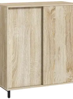 HOMCOM Dulap pentru Pantofi pe 4 Niveluri din PAL și Oțel cu Ușă Glisantă și Rafturi Reglabile, 80x40x93 cm, Lemn Natural | Aosom Romania