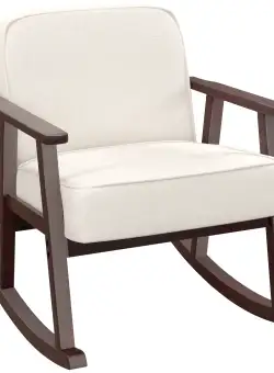 HOMCOM Fotoliu Balansoar pentru Interior din Material Efect In si Lemn cu Cotiere si Perne, 66x78x76 cm, Bej si Maro | Aosom Romania