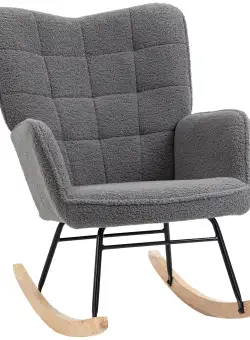 HOMCOM Fotoliu Balansoar Relaxant cu Brațe, Structură din Oțel și Picioare din Lemn de Fag, 71x98x101 cm, Gri Închis | Aosom Romania