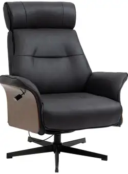HOMCOM Fotoliu rabatabil cu tetiera reglabila si scaun captusit din cauciuc spuma, structura din otel si lemn, 84x83x103cm, negru si nuc