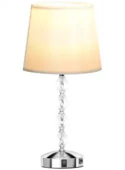 HOMCOM Lampă de Masă cu Buton și Port USB, Lampă Modernă din Metal, Sticlă și Poliester, Ø23x45 cm, Argintiu | Aosom Romania