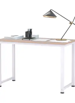 HOMCOM Masa Birou Lemn MDF Culoare Stejar si Picioare in Metal Alb | Aosom Romania