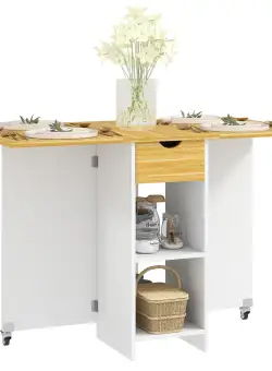 HOMCOM Masă Pliabilă, Masă Rabatabilă pentru 2-4 Persoane cu Sertar, 2 Rafturi și 2 Roți, 114,5x70x75 cm, Stejar | Aosom Romania