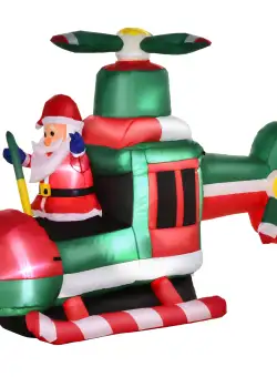 HOMCOM Mos Craciun gonflabil pe elicopter 4 lumini cu LED-uri, decoratiune gonflabila pentru exterior, decoratiune de craciun | Aosom Romania