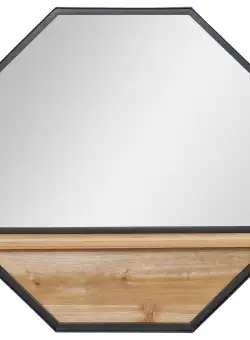 HOMCOM Oglinda de perete octogonala 61x61cm cu raft de depozitare din lemn | Aosom Romania