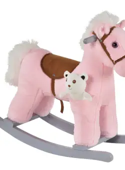 HOMCOM Ponei Balansoar de Pluș, Jucărie Moale Roz pentru Copii 18-36 Luni, 65x26x55 cm | Aosom Romania